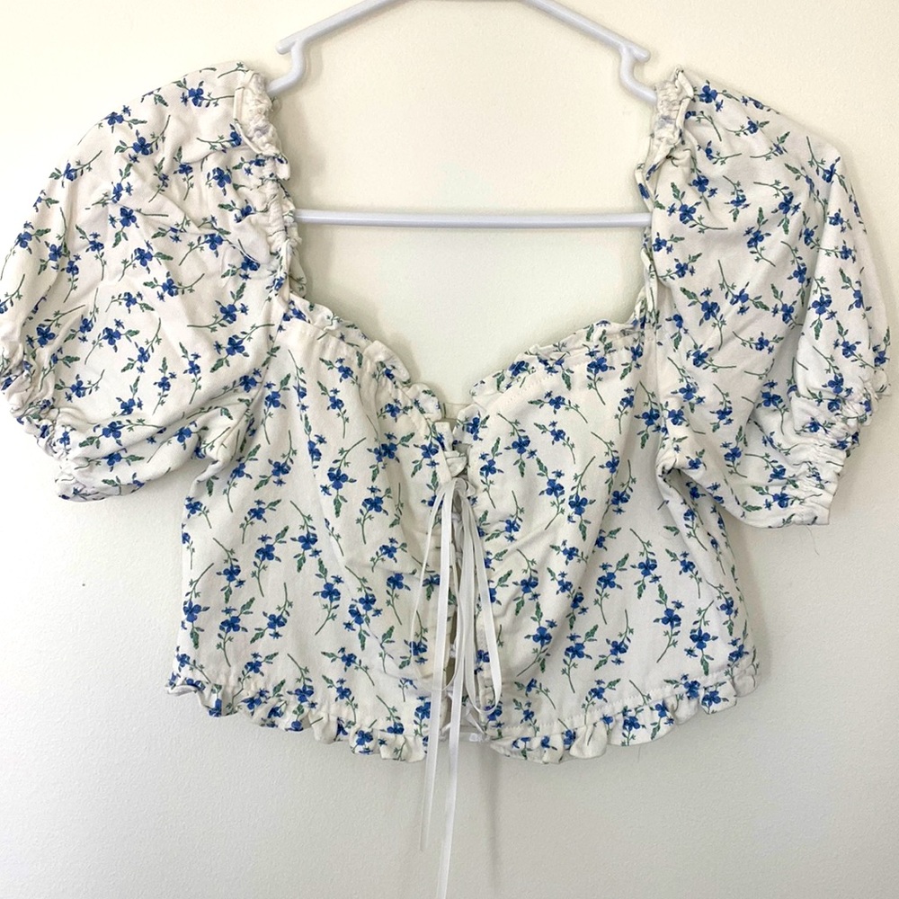 Missguided denim cropped blouse